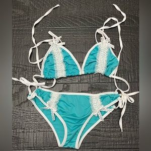 Teal & White Lace Bikini.  Size-Small.  New without Tags.  Never been worn!